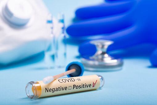 Coronavirus Covid 19 Nasal Swab Test On A Blue Background 