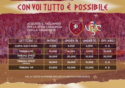 Prezzi Reggina Cremonese