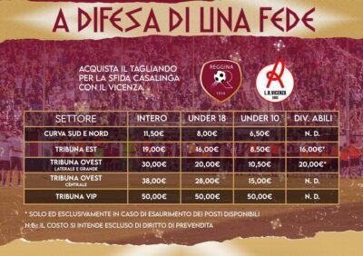 Prezzi Reggina Vicenza