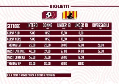 Prezzi Reggina Benevento