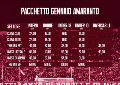 Prezzi Gennaio Reggina