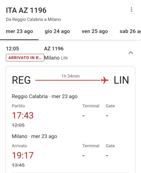 Ritardo Volo Ita T Minniti Linate