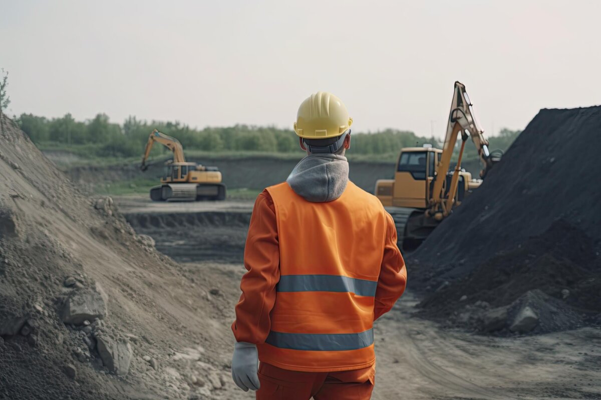 Operaio Lavoro Osserva Escavatori Cantiere